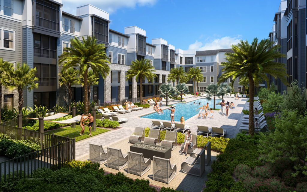 The Addison Longwood pool and building rendering